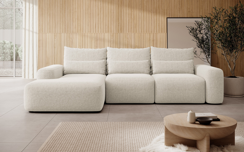 Canapé d'angle convertible 3 places en tissu chenille Japandi – Carnos