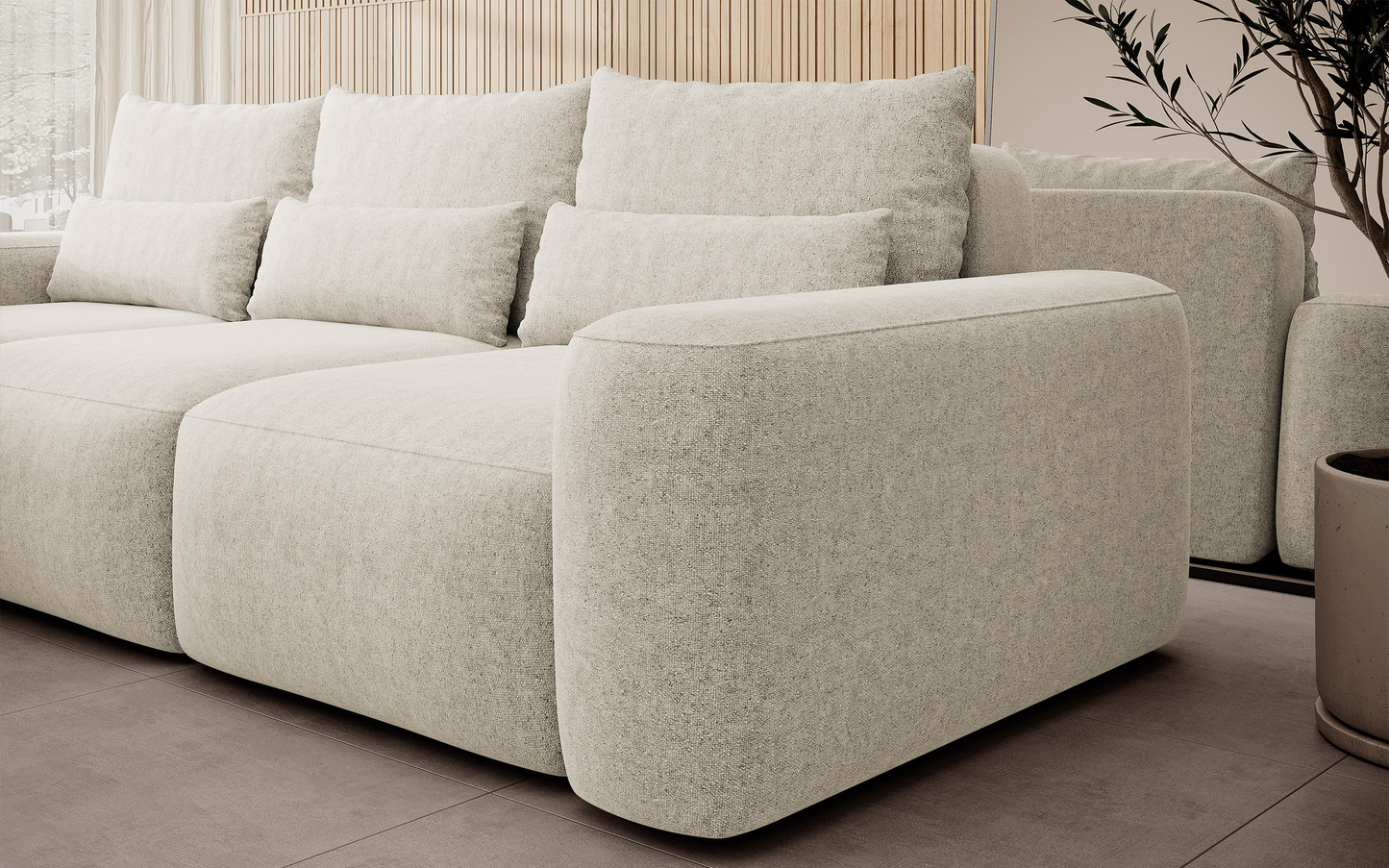 Canapé d'angle convertible 3 places en tissu chenille Japandi – Carnos