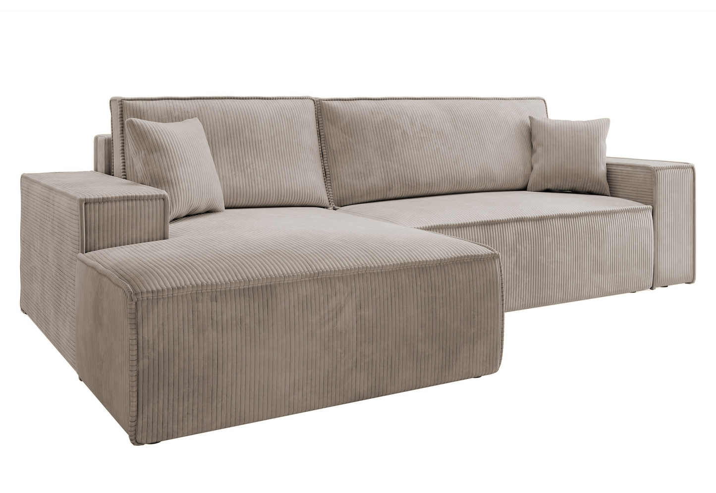 Canapé d'angle convertible Japandi 3 places en velours côtelé beige – FARESE