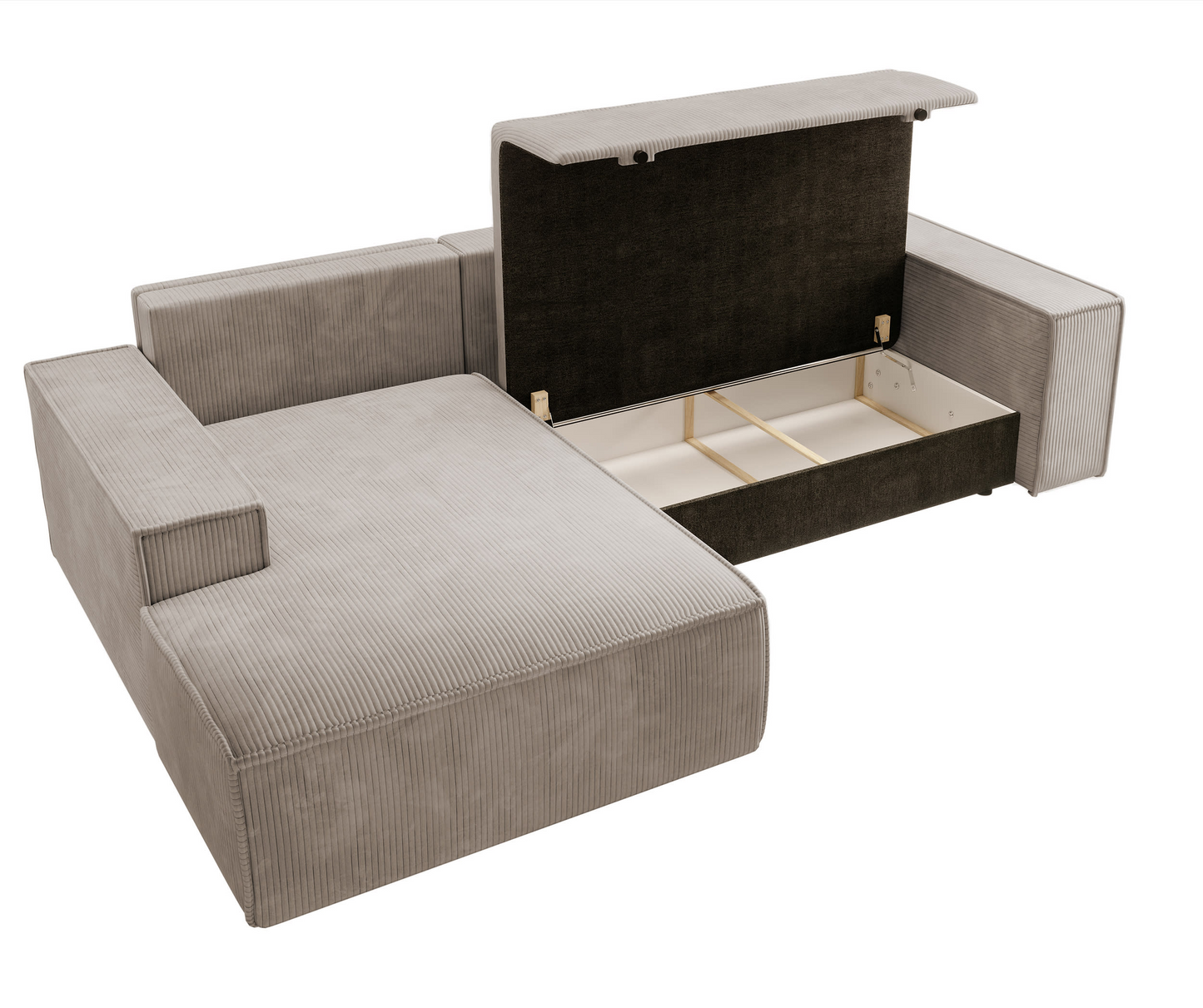 Canapé d'angle convertible Japandi 3 places en velours côtelé beige – FARESE