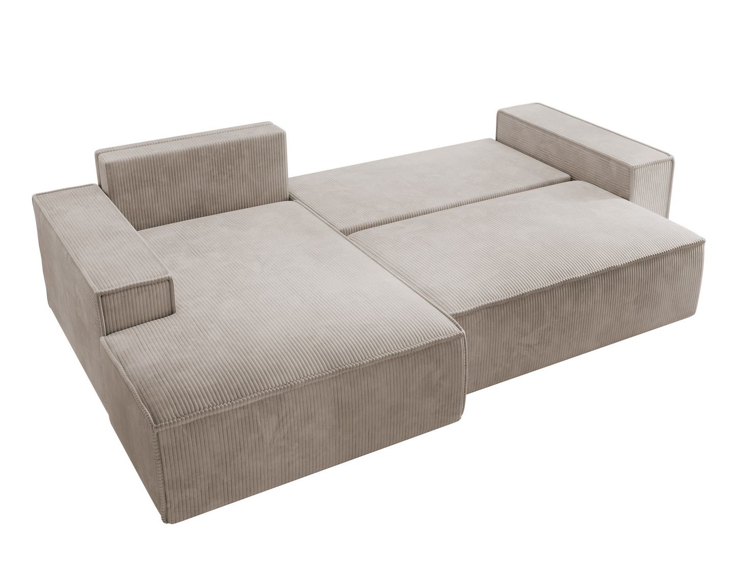 Canapé d'angle convertible Japandi 3 places en velours côtelé beige – FARESE