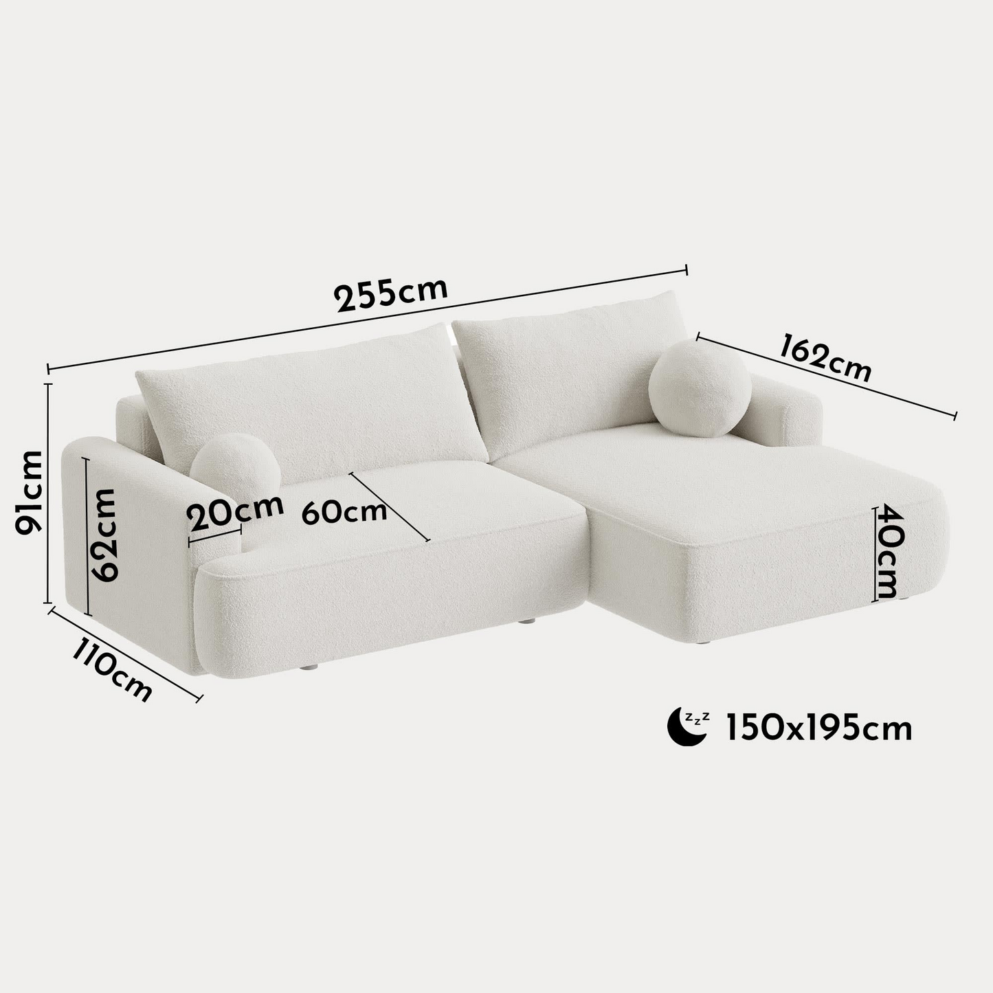 Canapé d'angle convertible Japandi 6 places effet peau de mouton beige – Anais