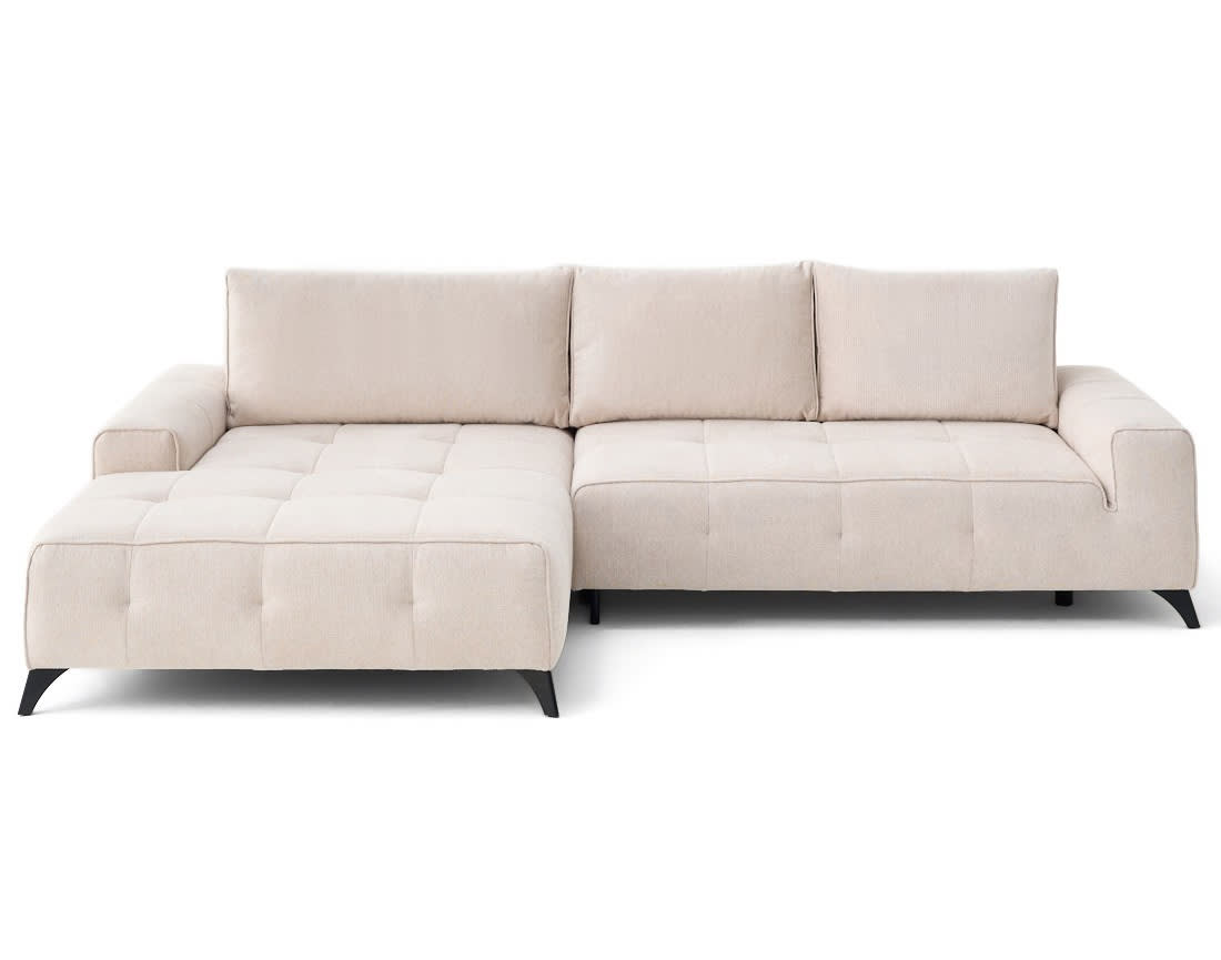 Canapé d'angle convertible Japandi 4 places en tissu texturé beige – Rimini