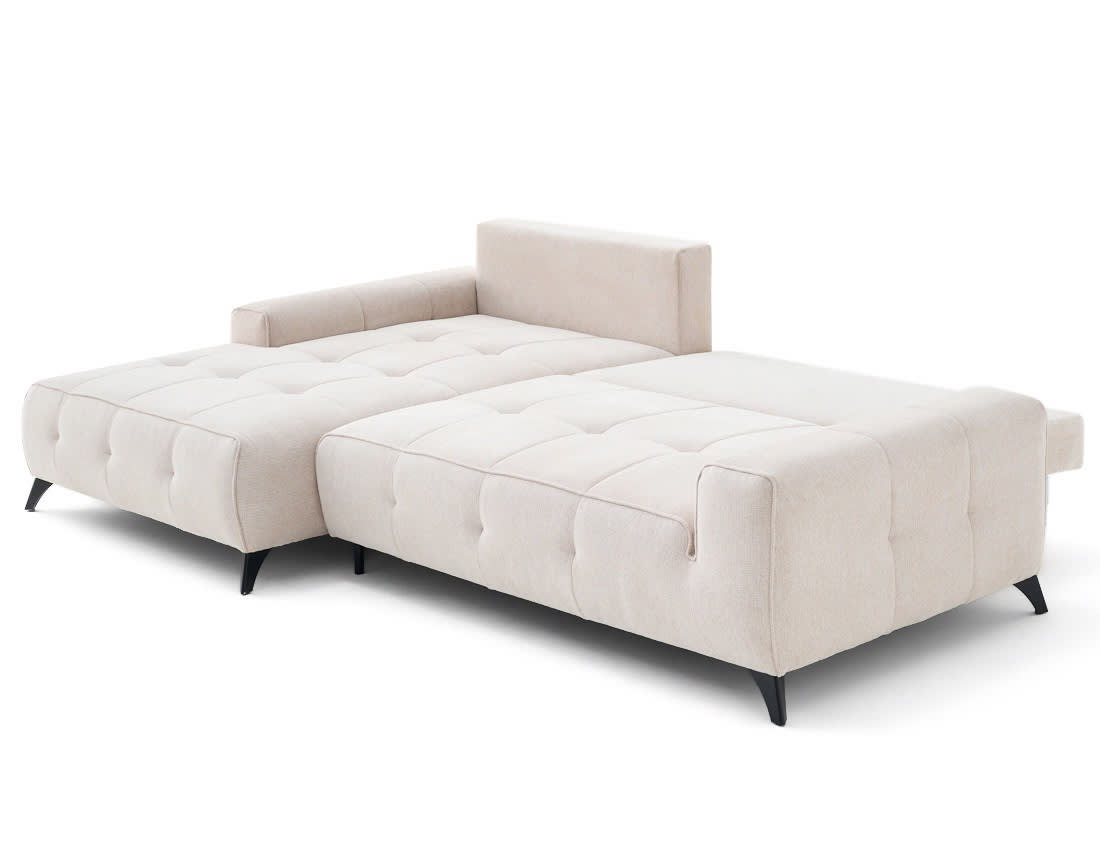 Canapé d'angle convertible Japandi 4 places en tissu texturé beige – Rimini