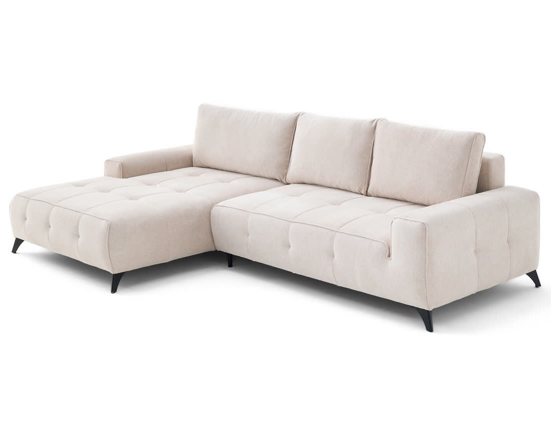 Canapé d'angle convertible Japandi 4 places en tissu texturé beige – Rimini