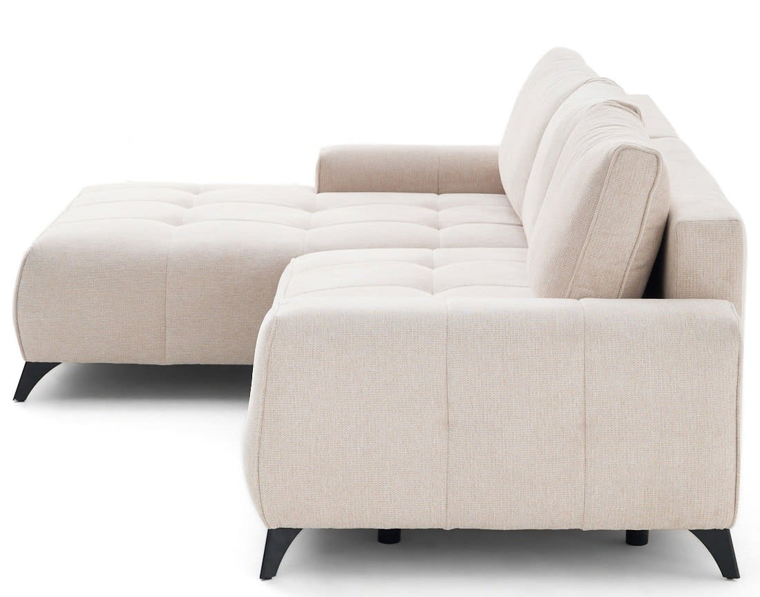 Canapé d'angle convertible Japandi 4 places en tissu texturé beige – Rimini