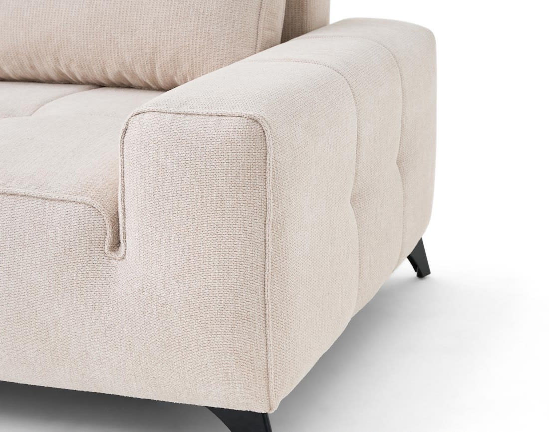 Canapé d'angle convertible Japandi 4 places en tissu texturé beige – Rimini