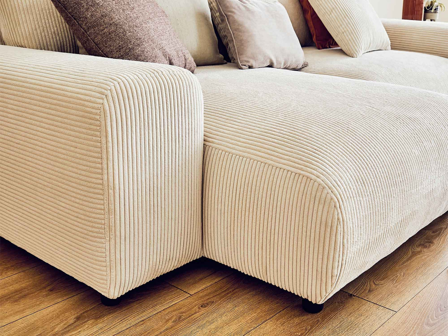 Canapé d'angle réversible 4 places en velours côtelé beige Japandi - Garance