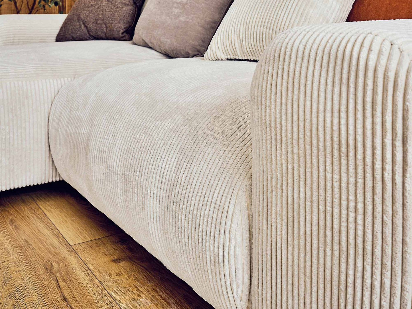 Canapé d'angle réversible 4 places en velours côtelé beige Japandi - Garance