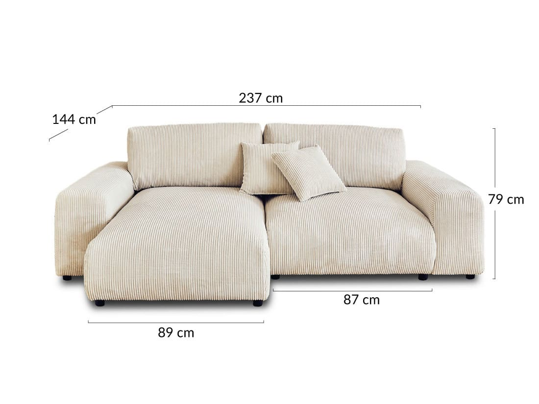 Canapé d'angle réversible 4 places en velours côtelé beige Japandi - Garance