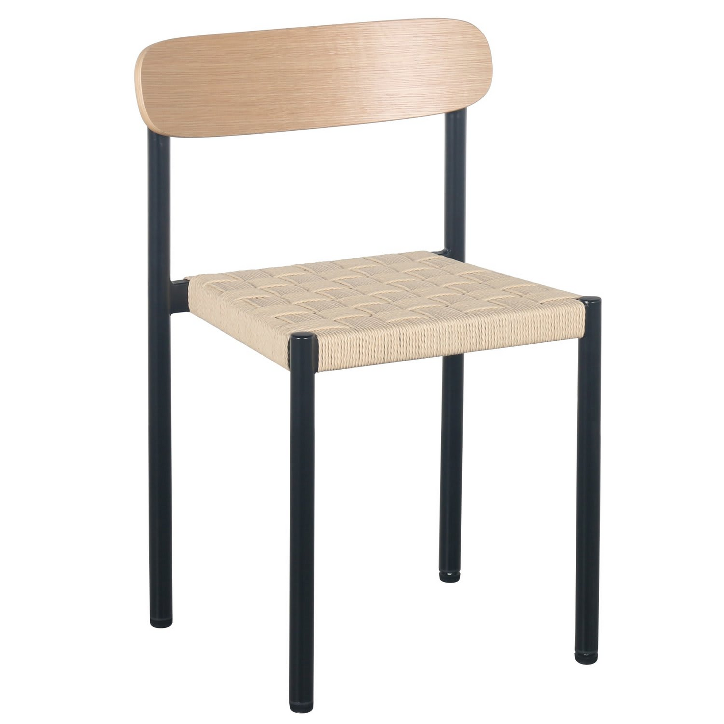 Chaise Japandi avec assise tressée épaisse aspect chêne / noir – Humalpa