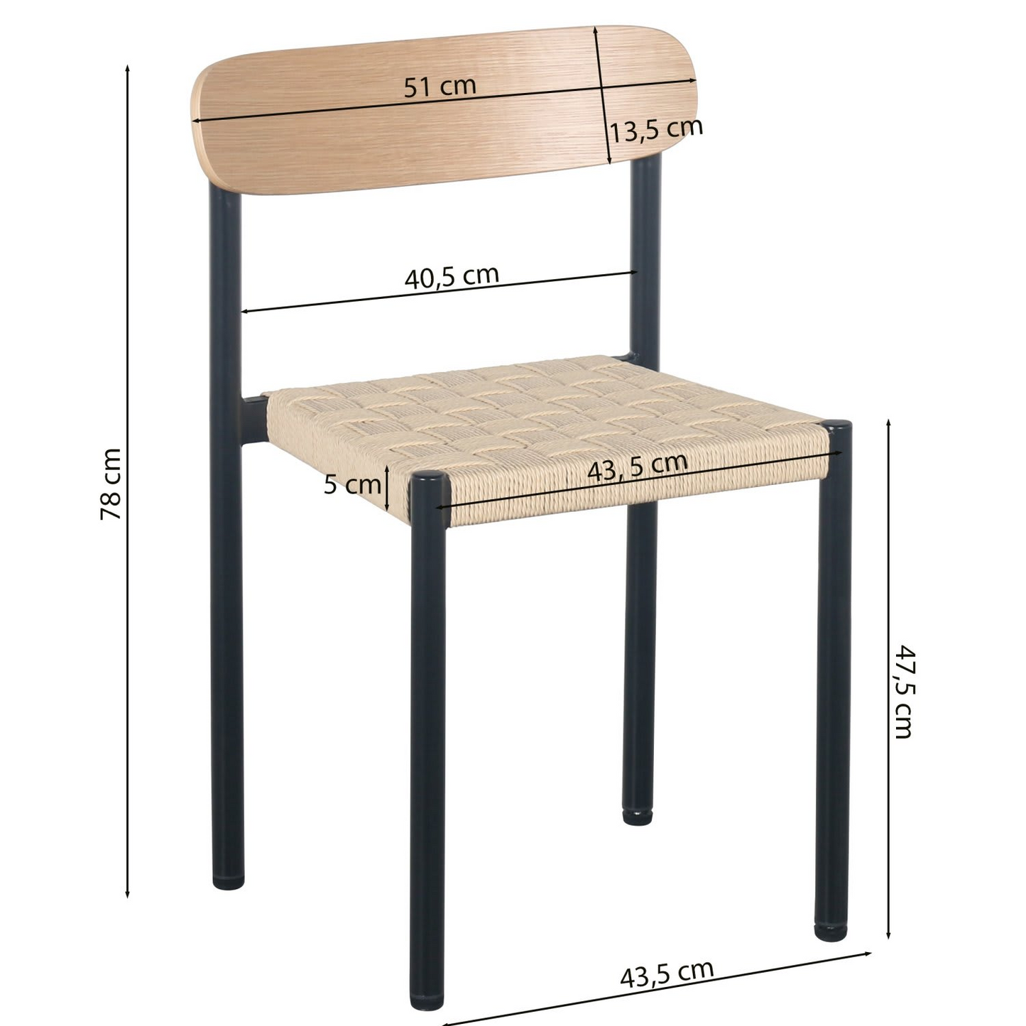 Chaise Japandi avec assise tressée épaisse aspect chêne / noir – Humalpa