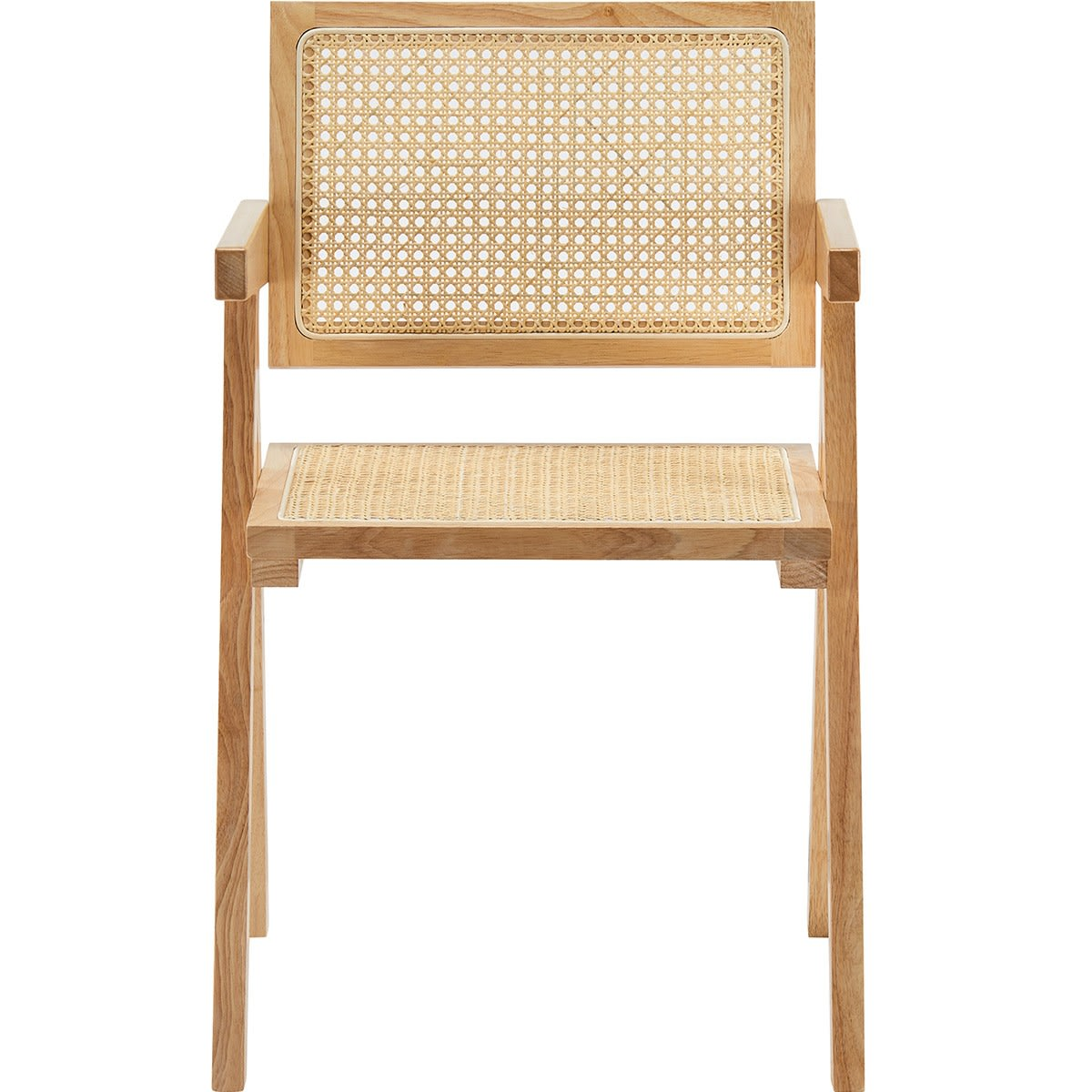 Chaise Japandi en bois massif, cannage et velours côtelé beige – Lina