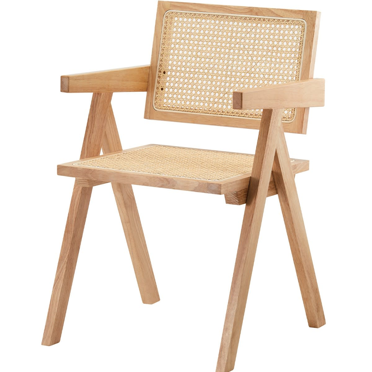 Chaise Japandi en bois massif, cannage et velours côtelé beige – Lina
