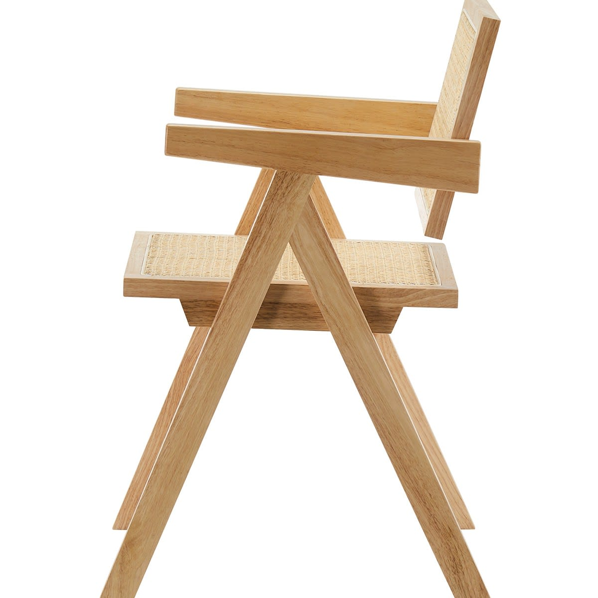 Chaise Japandi en bois massif, cannage et velours côtelé beige – Lina