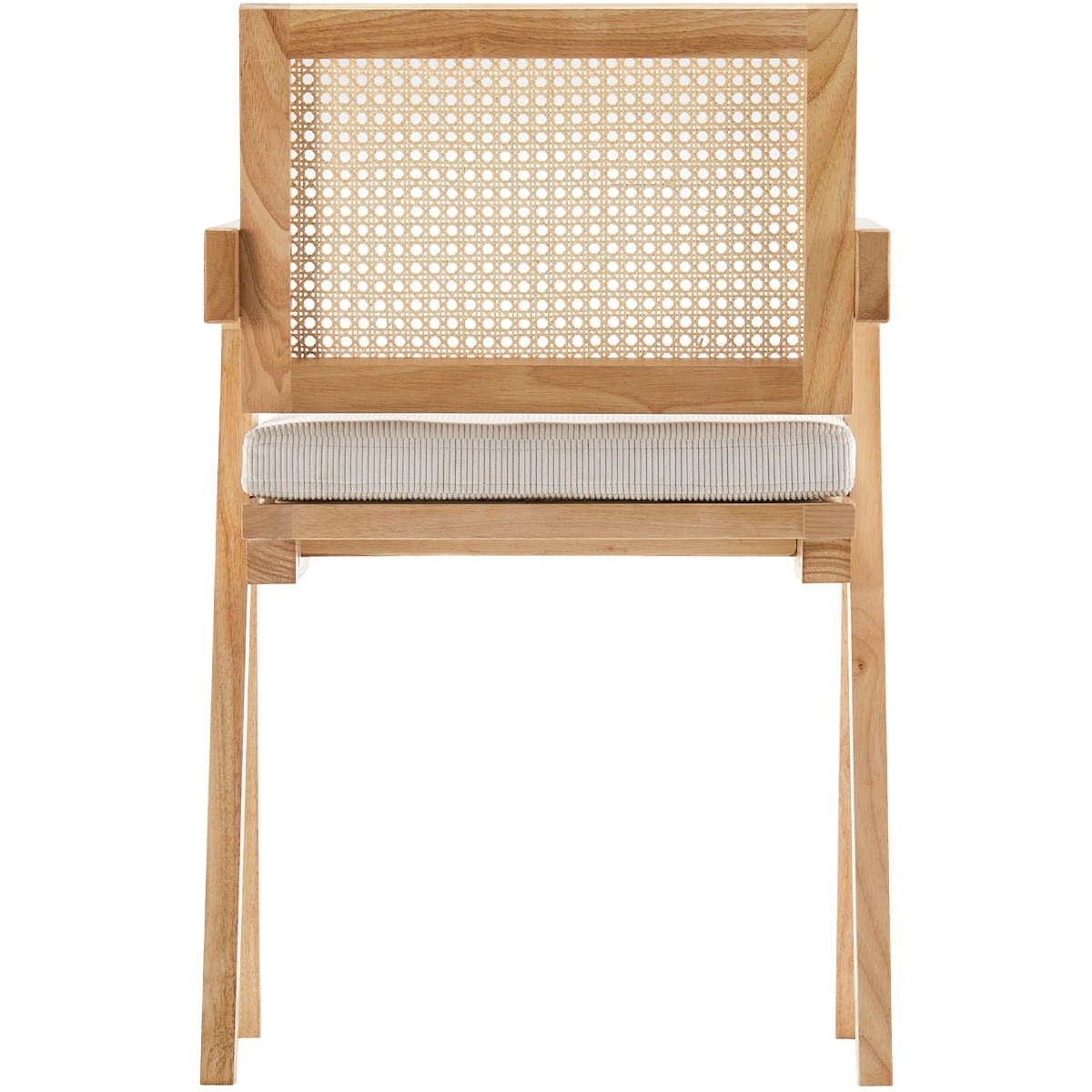 Chaise Japandi en bois massif, cannage et velours côtelé beige – Lina