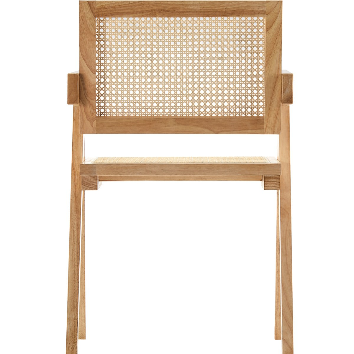 Chaise Japandi en bois massif, cannage et velours côtelé beige – Lina