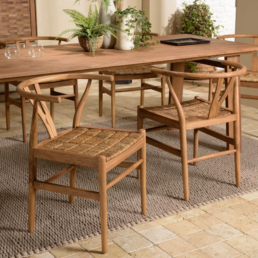 Chaise en bois de teck recyclé dossier arrondi Japandi – Alida