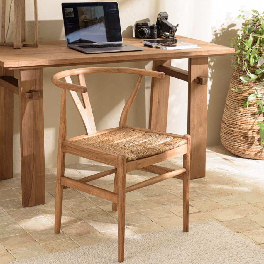 Chaise en bois de teck recyclé dossier arrondi Japandi – Alida