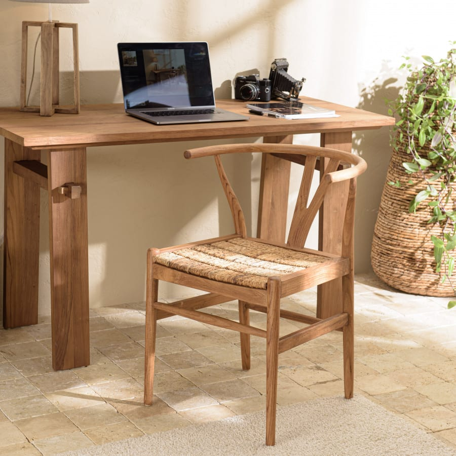 Chaise en bois de teck recyclé dossier arrondi Japandi – Alida