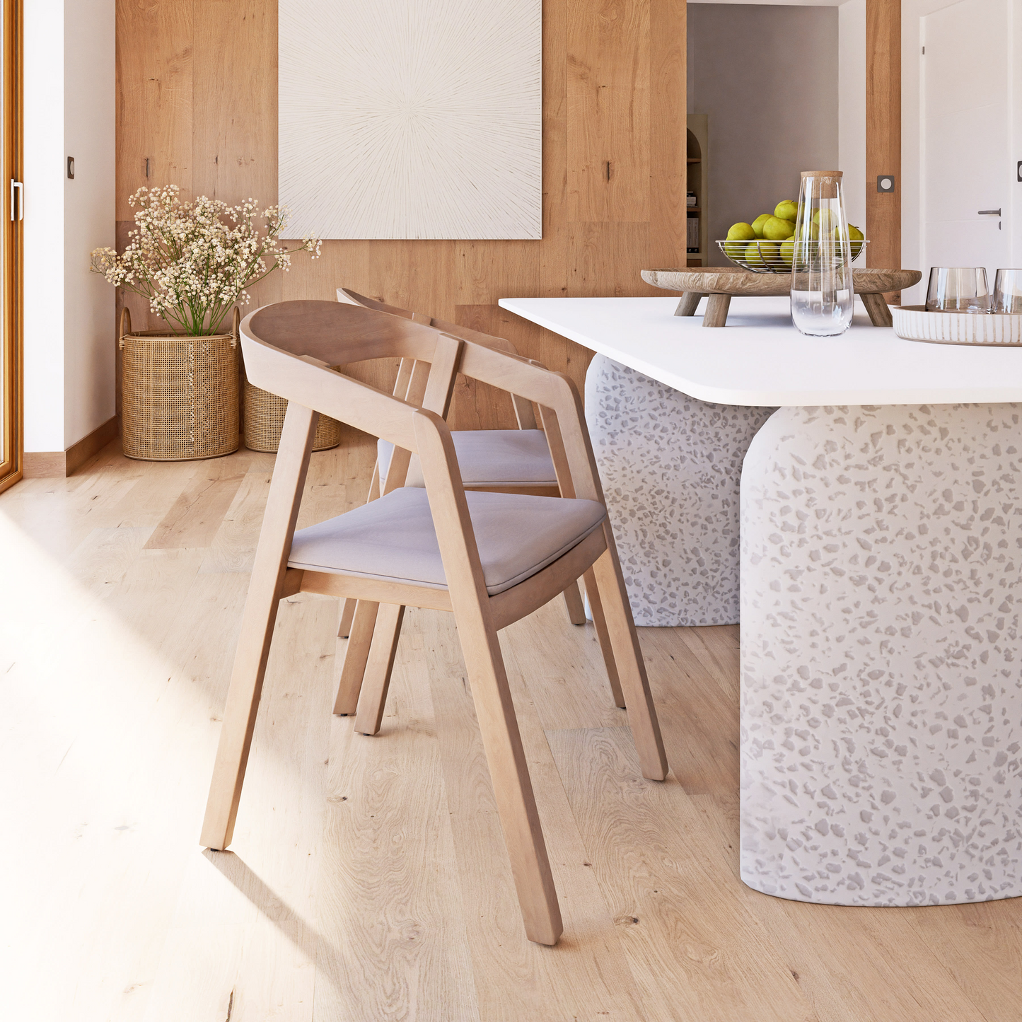 Chaises Japandi professionnelles en hêtre et textile enduit gris (x2) – Oakham BUSINESS