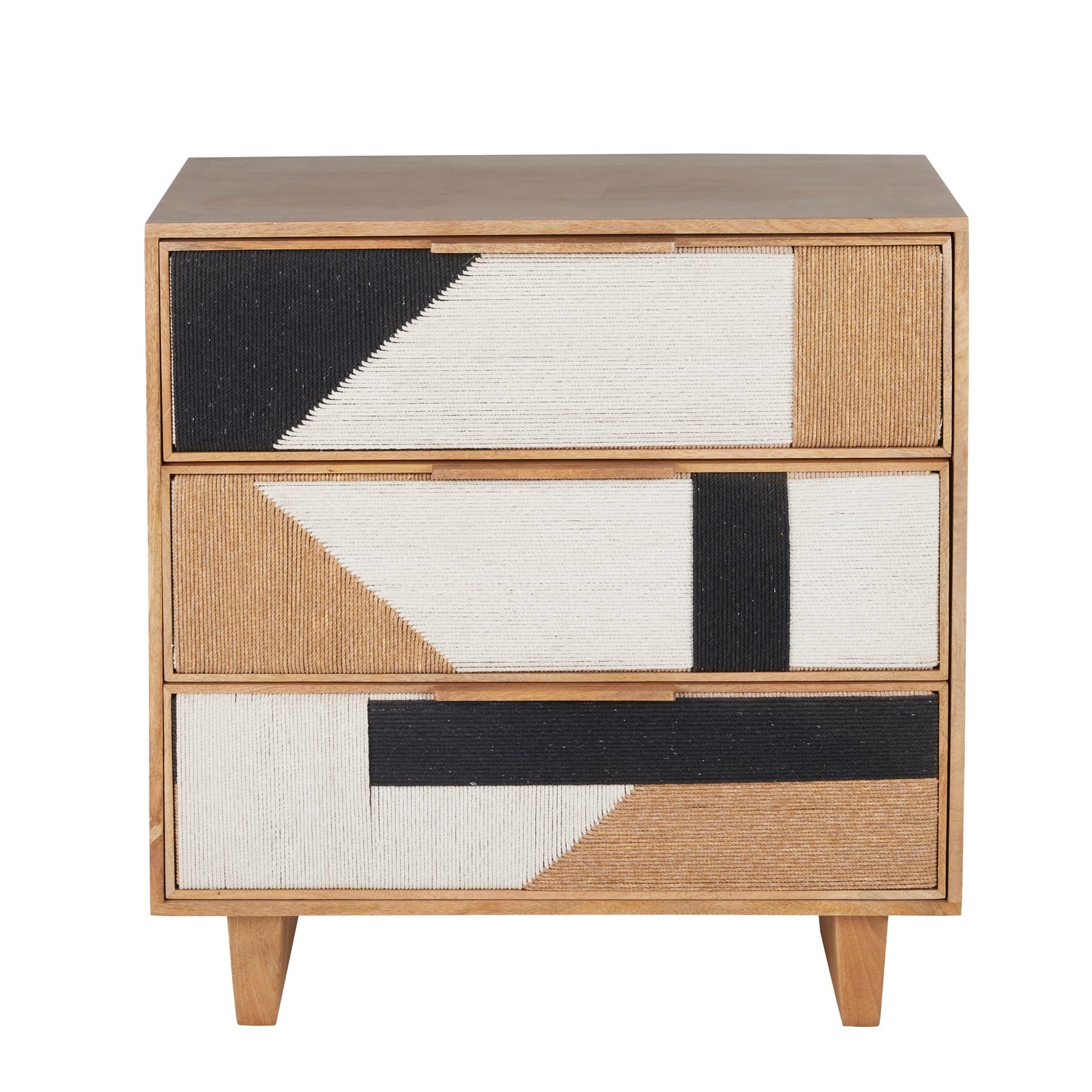 Commode Japandi 3 tiroirs manguier massif et coton tissé tricolore – Swahi