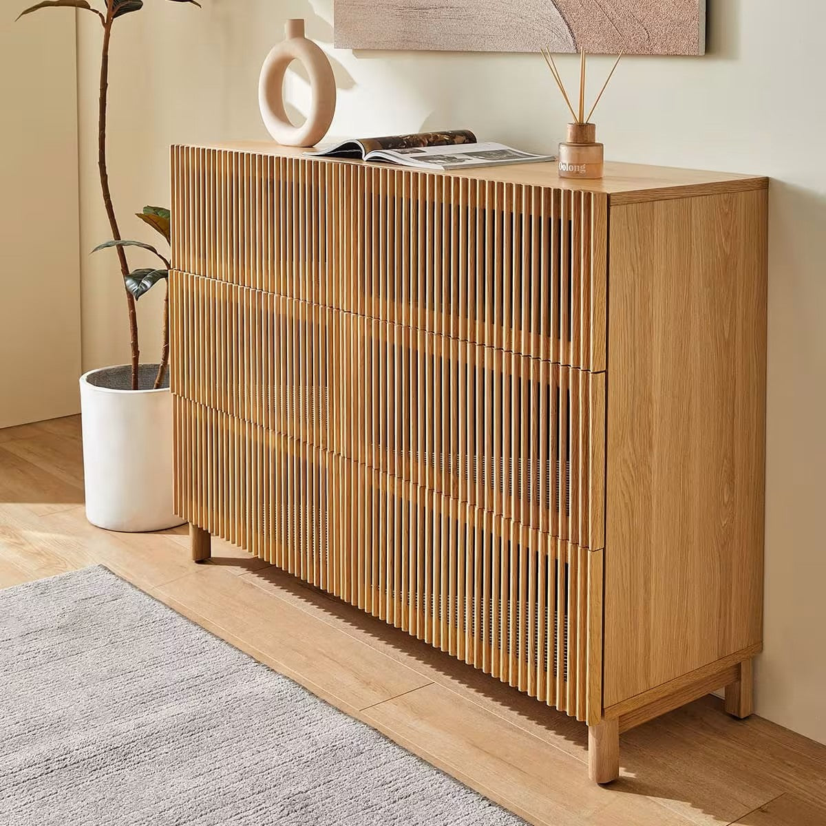 Commode Japandi 6 tiroirs en bois 120 cm – Umea