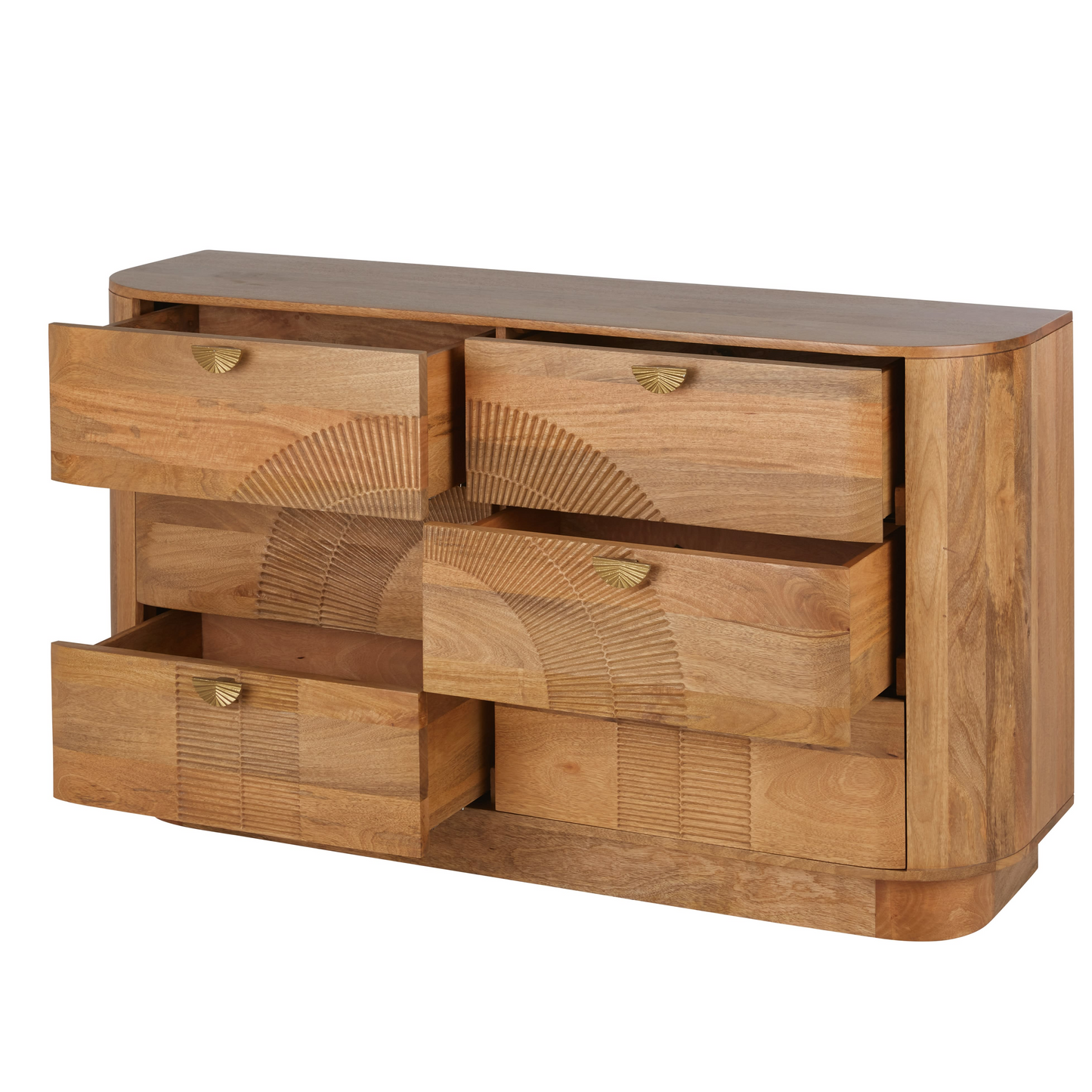 Commode Japandi double 6 tiroirs en bois de manguier et métal coloris laiton – Aureus