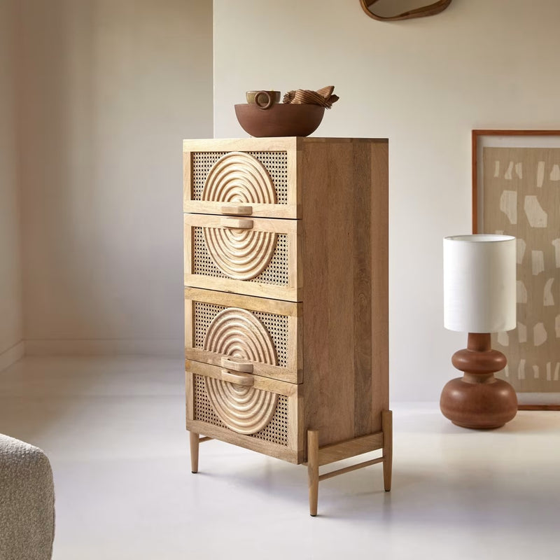 Commode Japandi manguier massif et rotin – Sina
