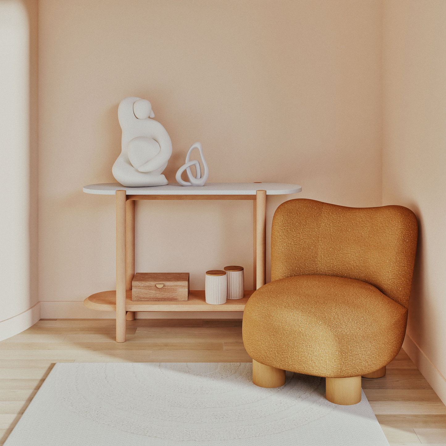 Console Japandi avec plateau en terrazzo blanc – Polari