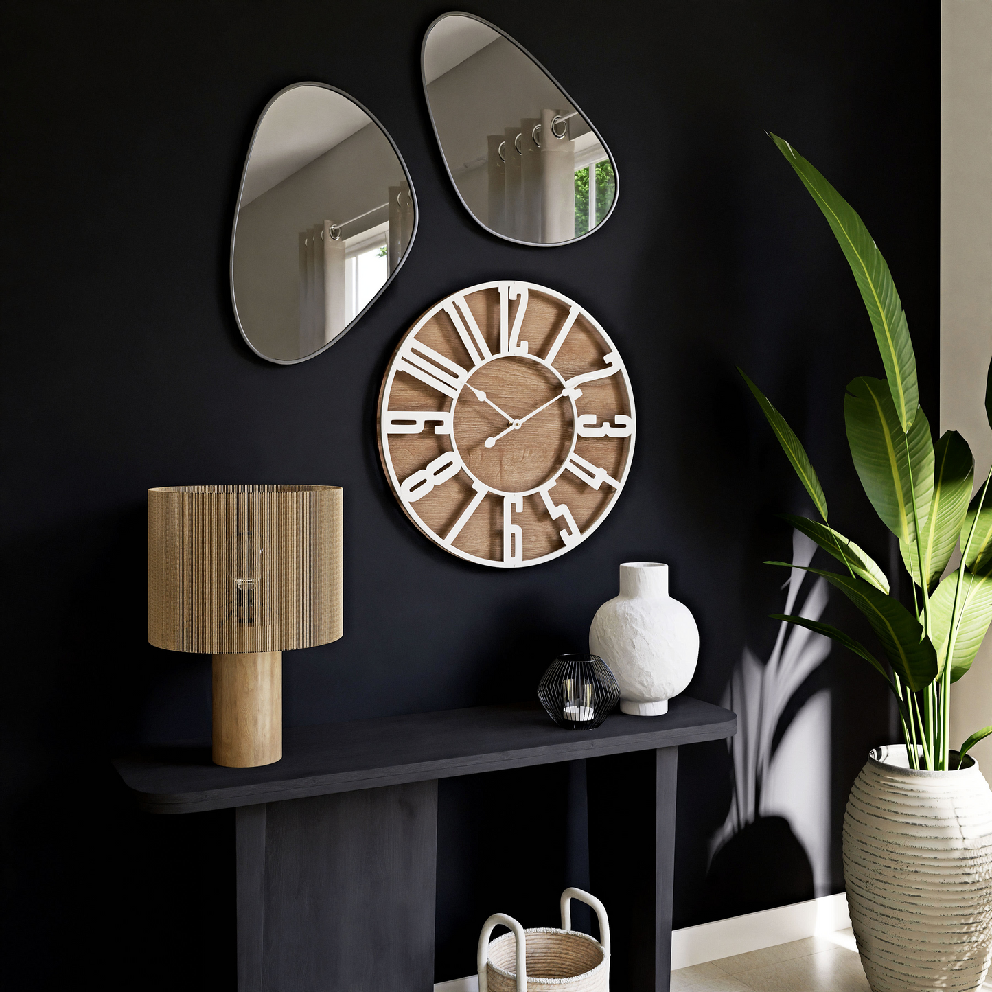 Console Japandi en bois de manguier massif noir – Attica