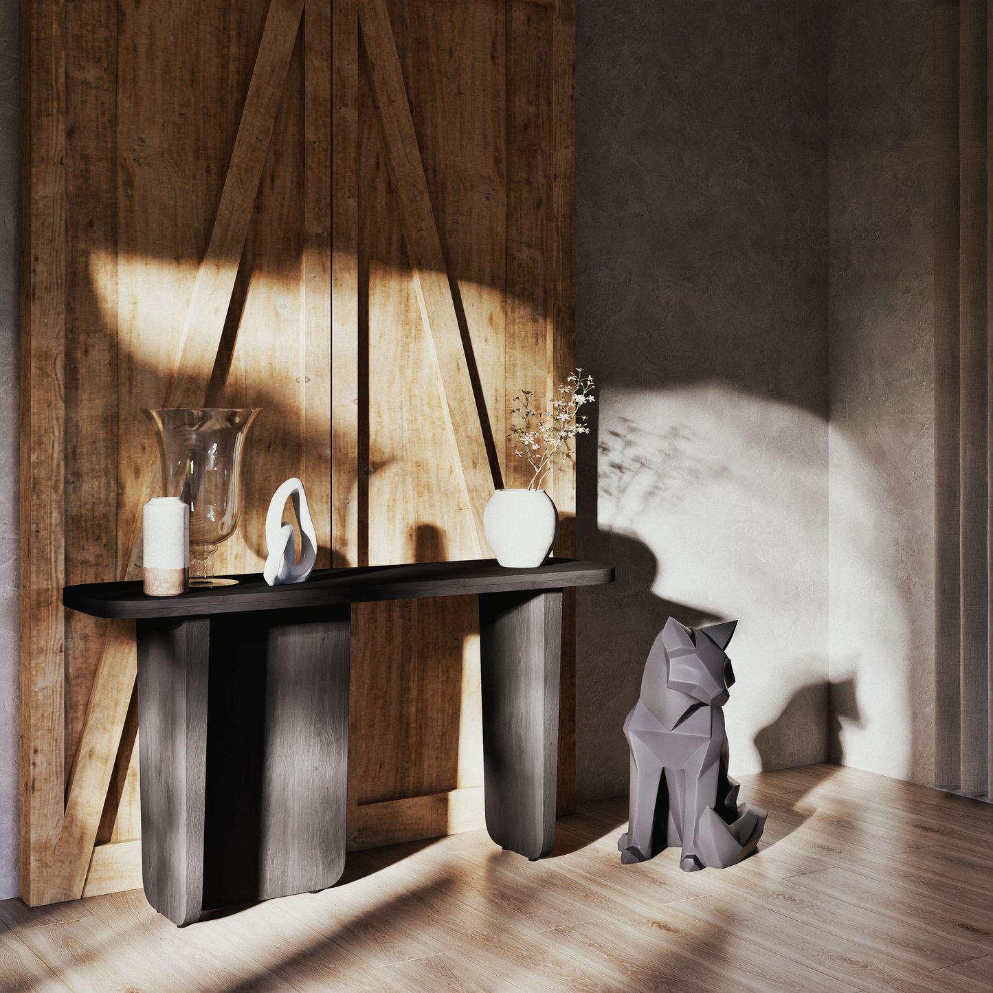 Console Japandi en bois de manguier massif noir – Attica