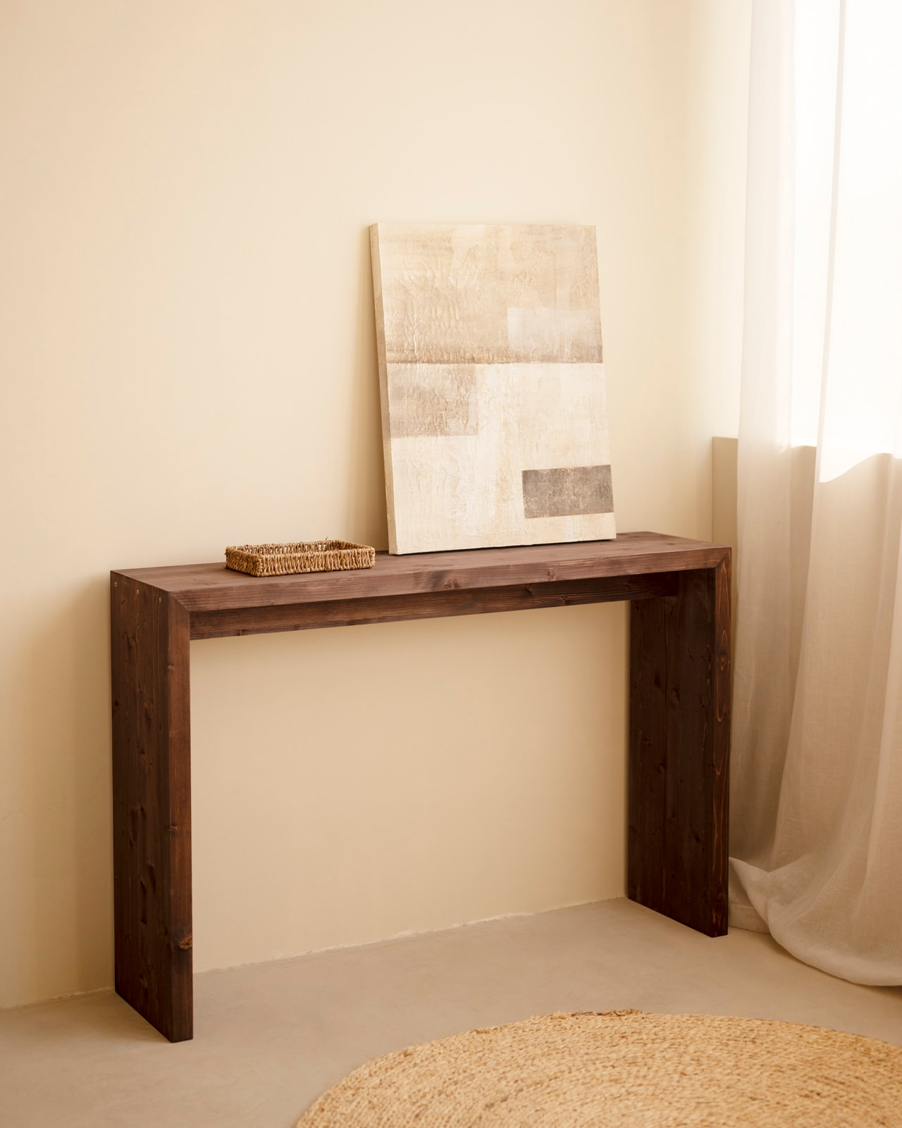 Console Japandi en bois de sapin marron 120x80 cm – Telva
