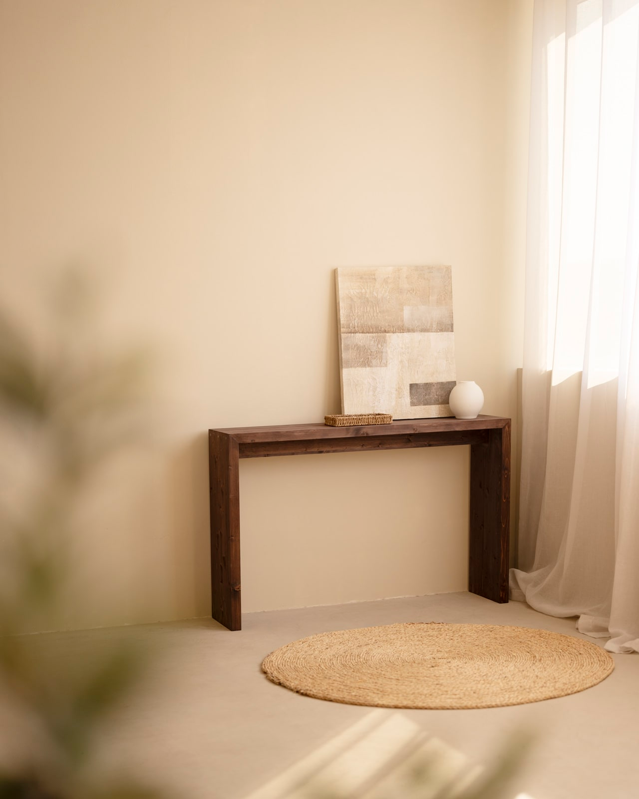 Console Japandi en bois de sapin marron 120x80 cm – Telva