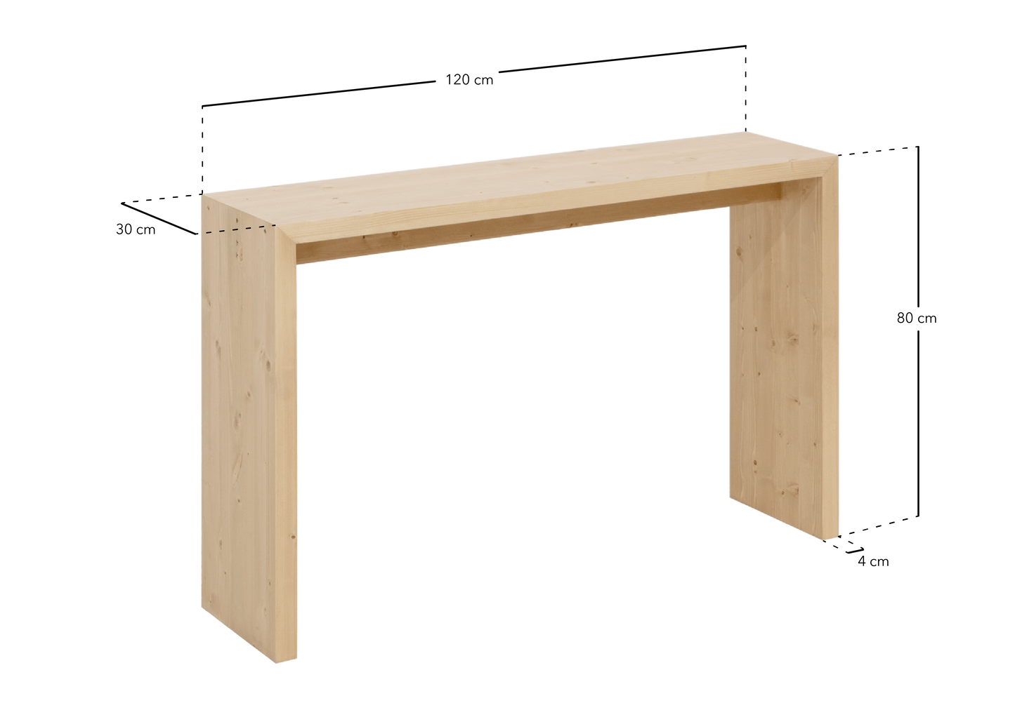 Console Japandi en bois de sapin marron 120x80 cm – Telva