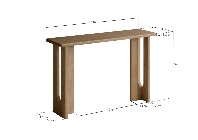 Console en Bois Japandi de Peuplier 120x33cm – Lua