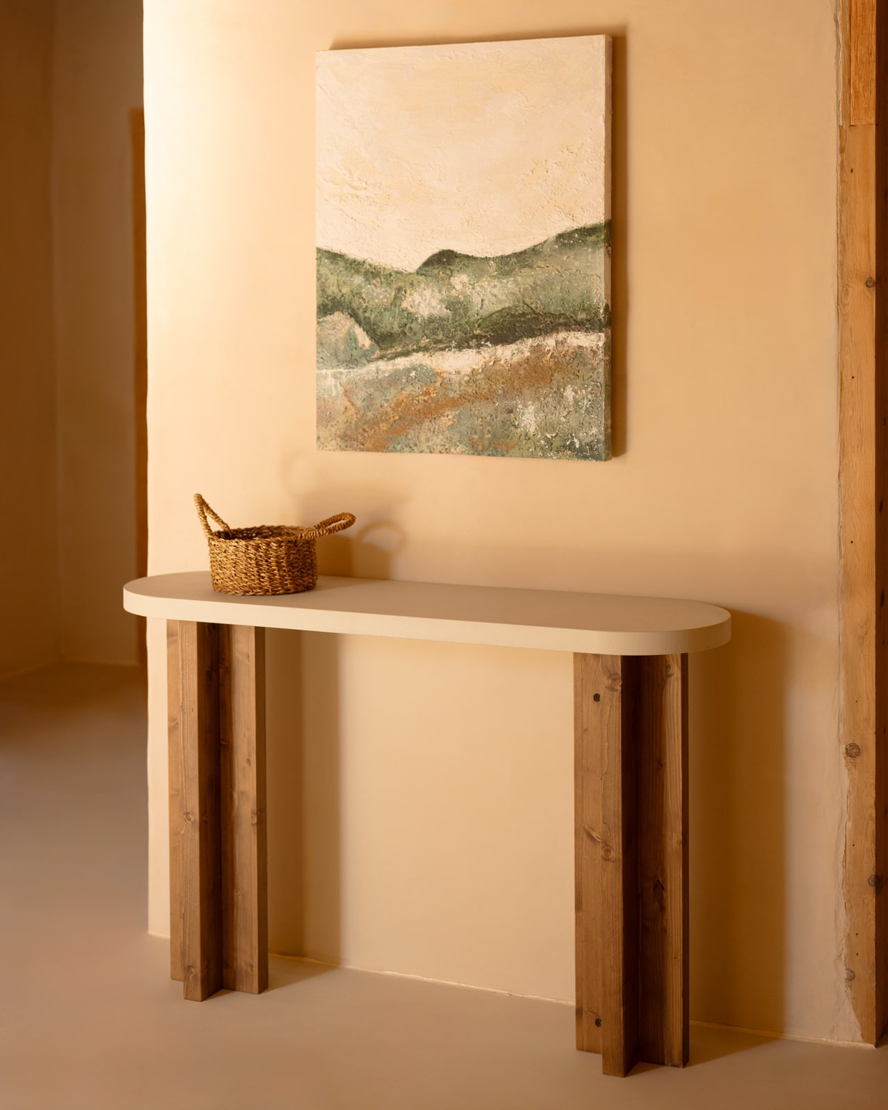 Console en Bois de Sapin Vieilli Japandi 120x80cm – Tokyo