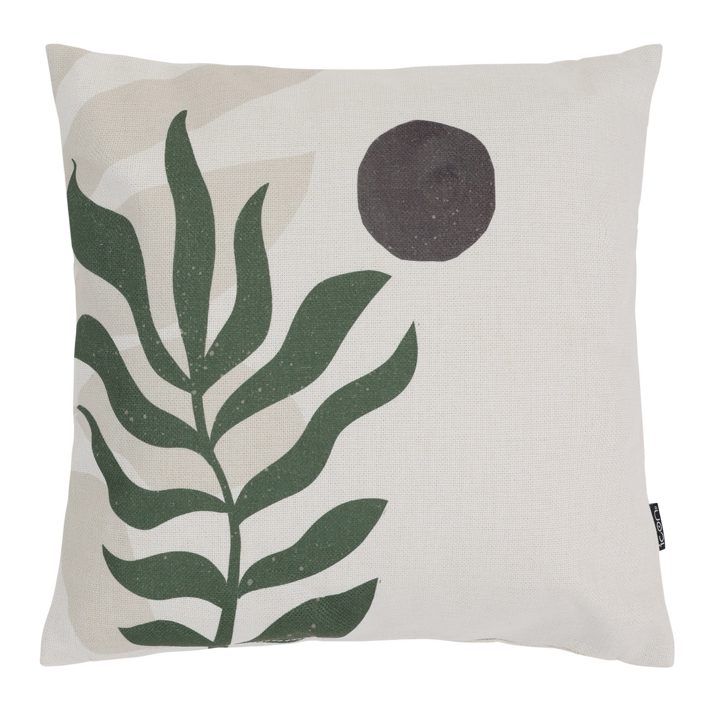 Coussin Japandi imprimé feuilles de noyer beige/vert – Nom du Produit