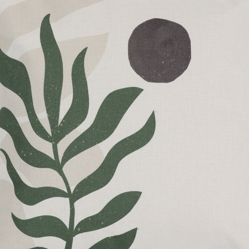 Coussin Japandi imprimé feuilles de noyer beige/vert – Nom du Produit