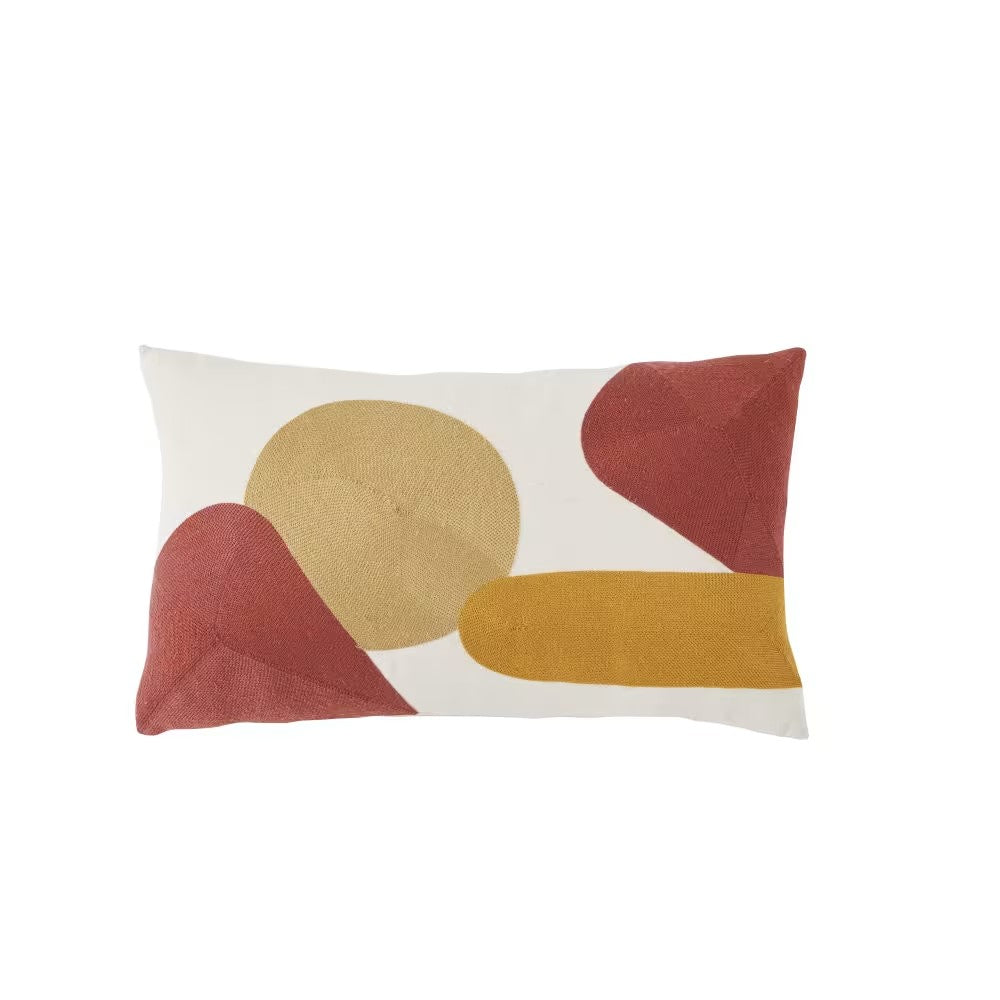 Coussin Japandi brodé écru, jaune et terracotta – ASILAH