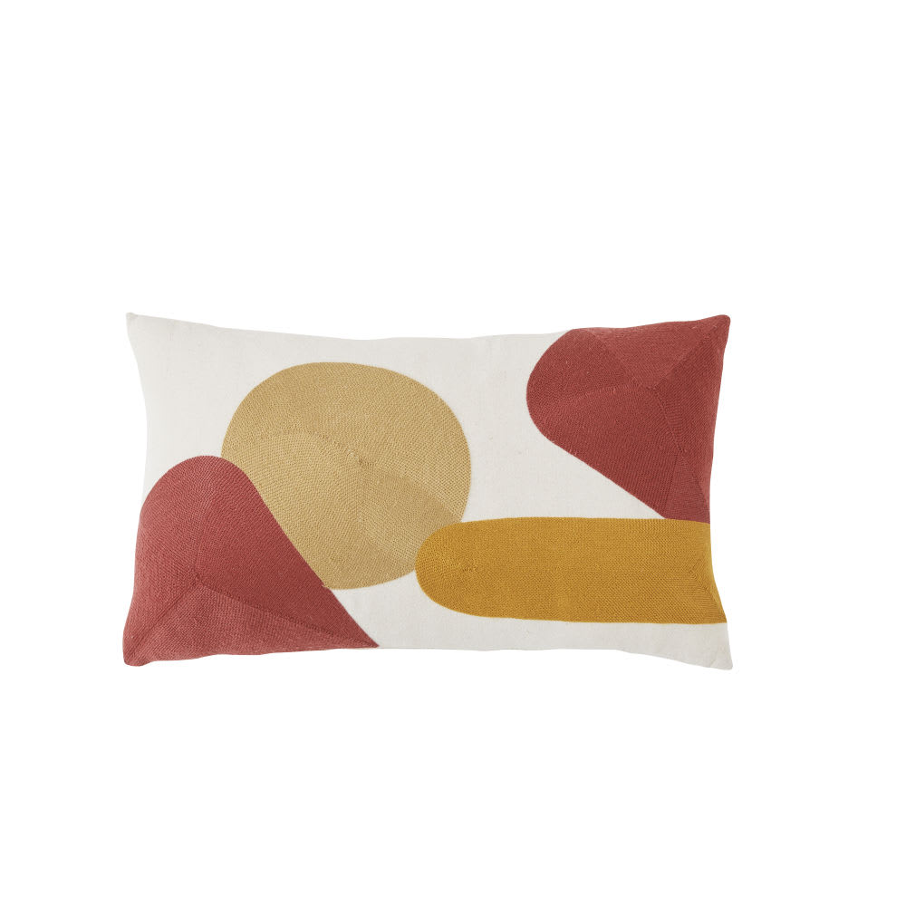 Coussin brodé écru jaune terracotta Japandi 30x50 - ASILAH
