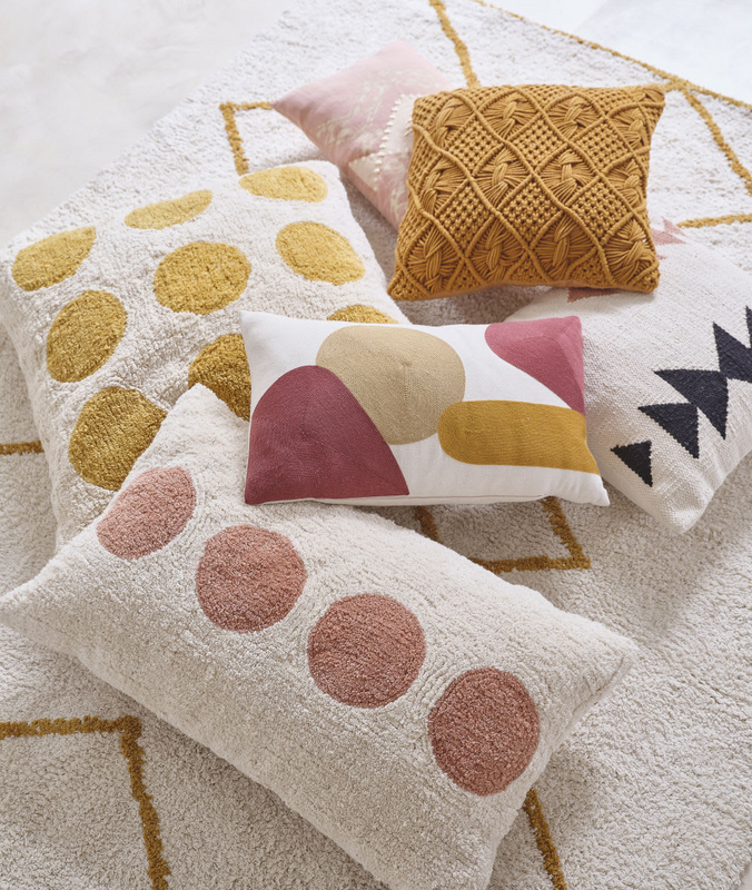 Coussin brodé écru jaune terracotta Japandi 30x50 - ASILAH