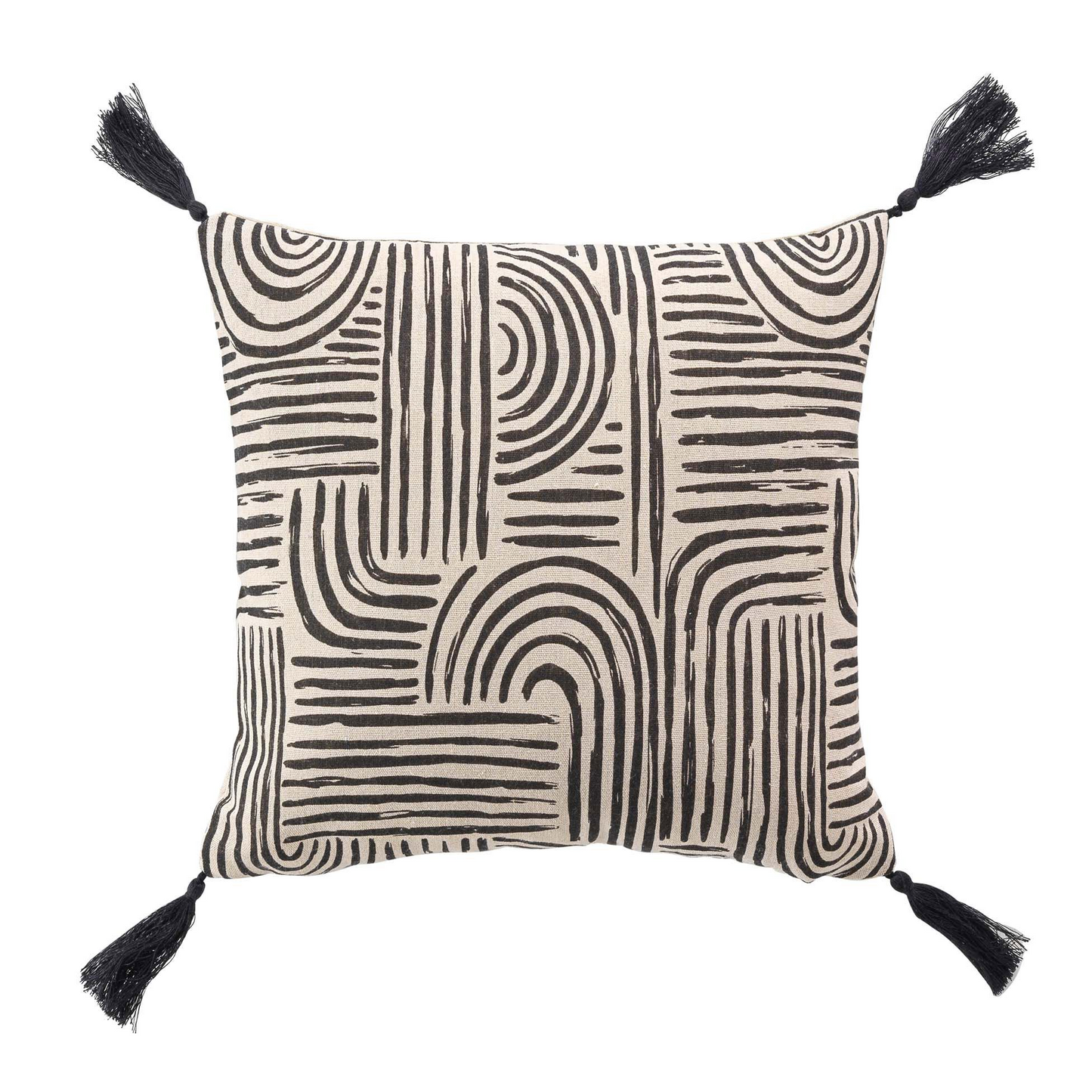Coussin Déhoussable Japandi en Polycoton Écru et Noir 45x45 cm – Estero Douceur d'Intérieur