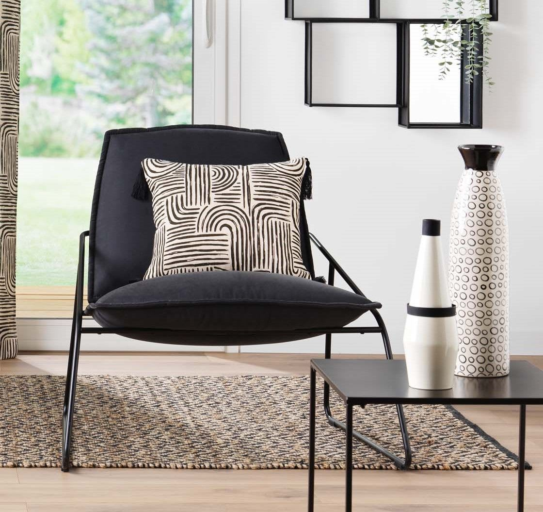 Coussin Déhoussable Japandi en Polycoton Écru et Noir 45x45 cm – Estero Douceur d'Intérieur