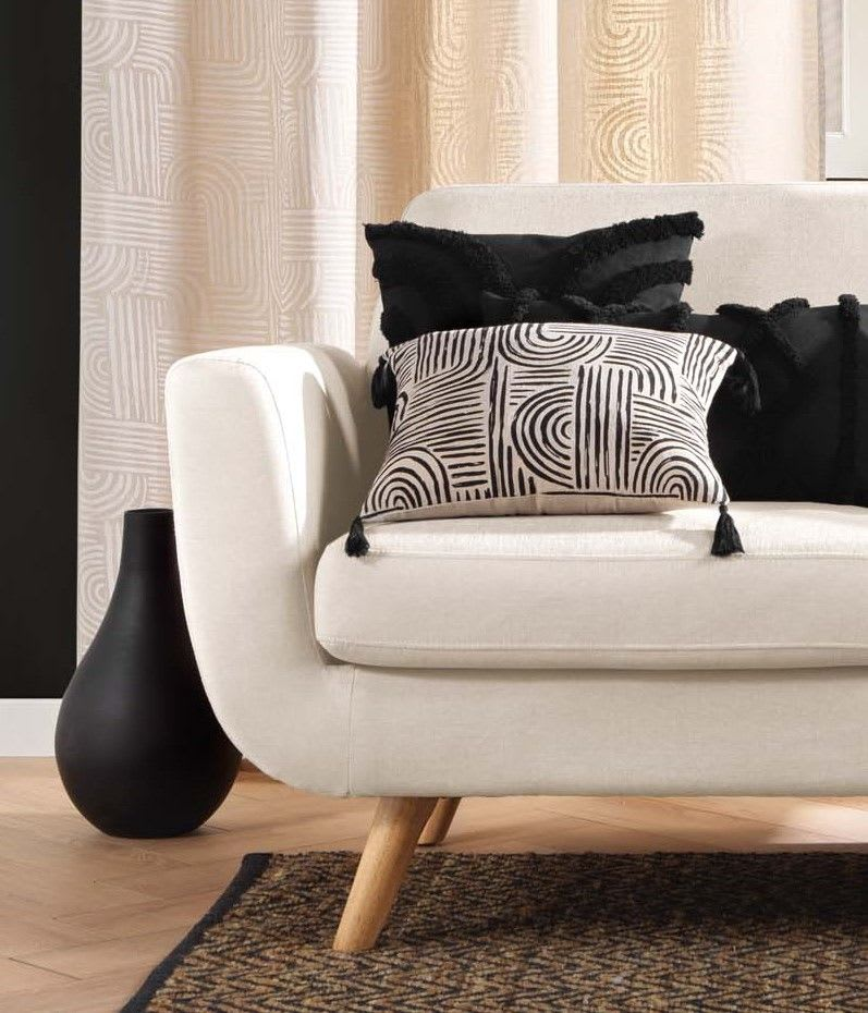 Coussin Déhoussable Japandi en Polycoton Écru et Noir 45x45 cm – Estero Douceur d'Intérieur