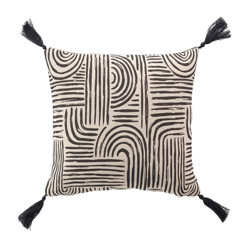 Coussin Déhoussable Japandi en Polycoton Écru et Noir 45x45 cm – Estero Douceur d'Intérieur