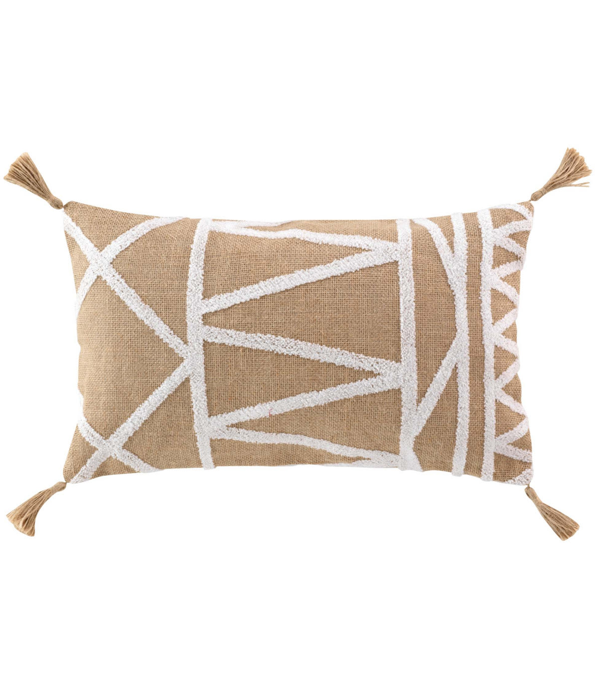 Coussin Déhoussable Japandi pompons jute blanc 30x50cm – Nom du Produit