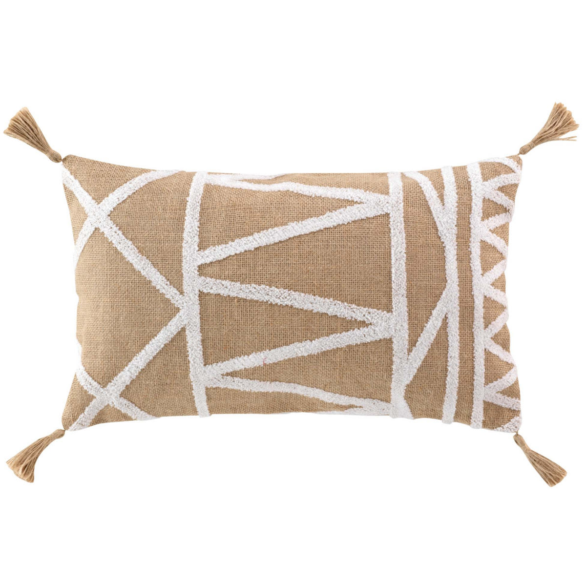 Coussin Déhoussable Japandi pompons jute blanc 30x50cm
