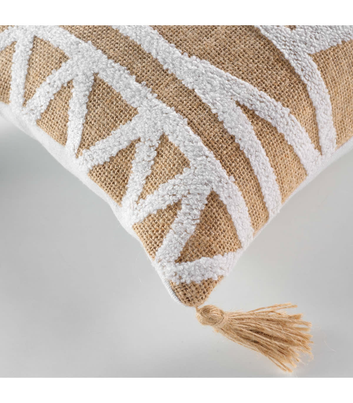 Coussin Déhoussable Japandi pompons jute blanc 30x50cm – Nom du Produit