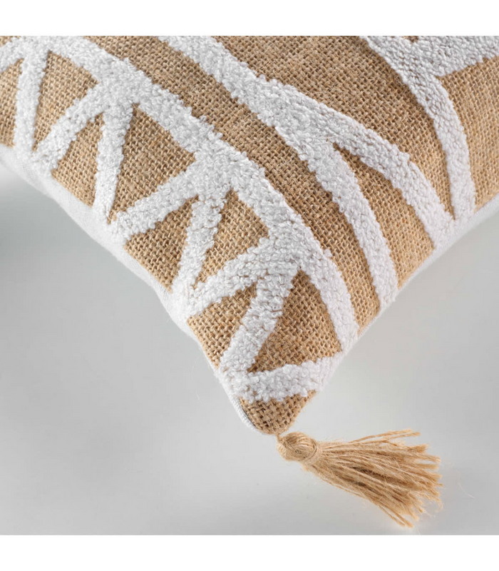 Coussin Déhoussable Japandi pompons jute blanc 30x50cm – Nom du Produit